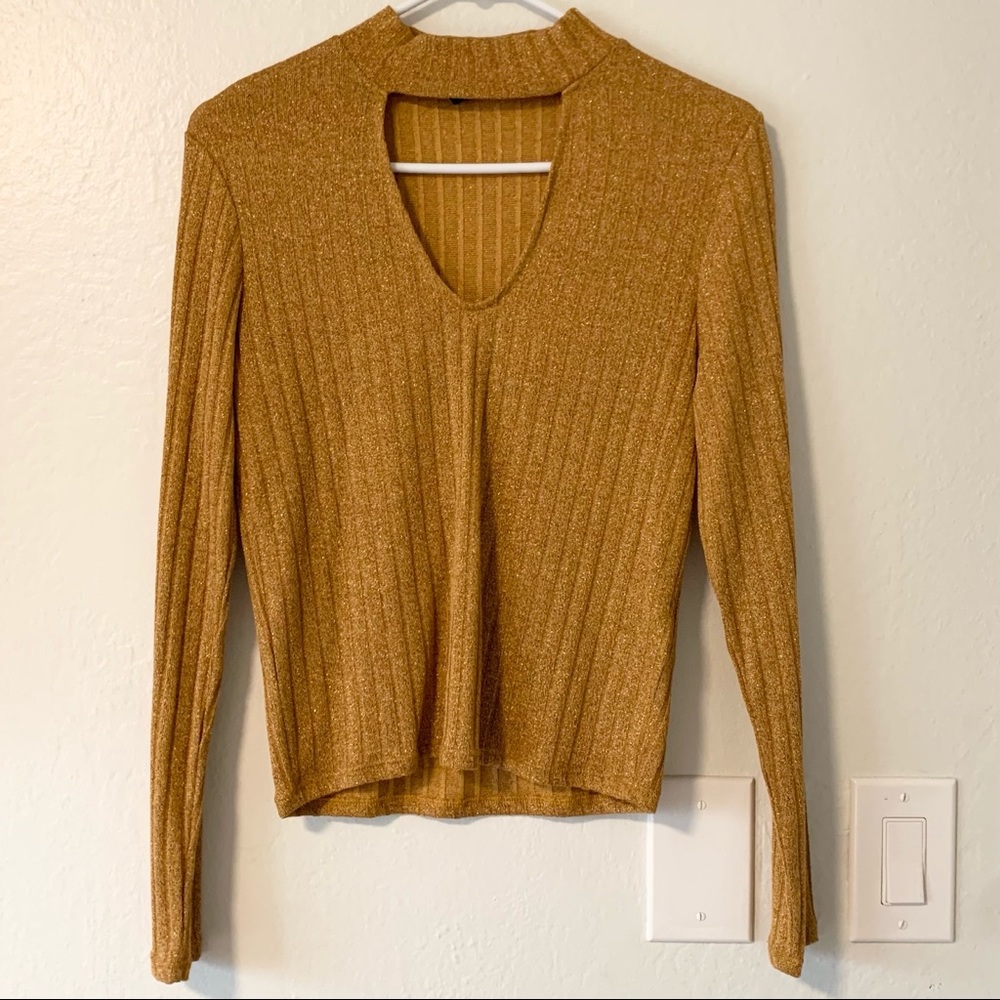 Glittery Cutout Long-sleeve Top